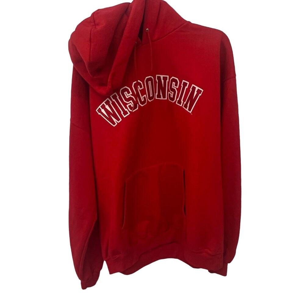 Vintage Y2k Embroidered 1990's Champion‎ Wisconsin Red Hoodie Sweatshirt XL